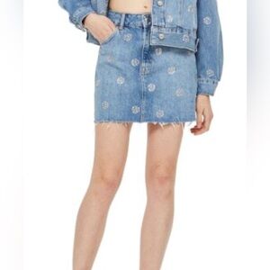 INC International Concepts Blue Denim Skirt with White Rhinestone Accents, Sz 10